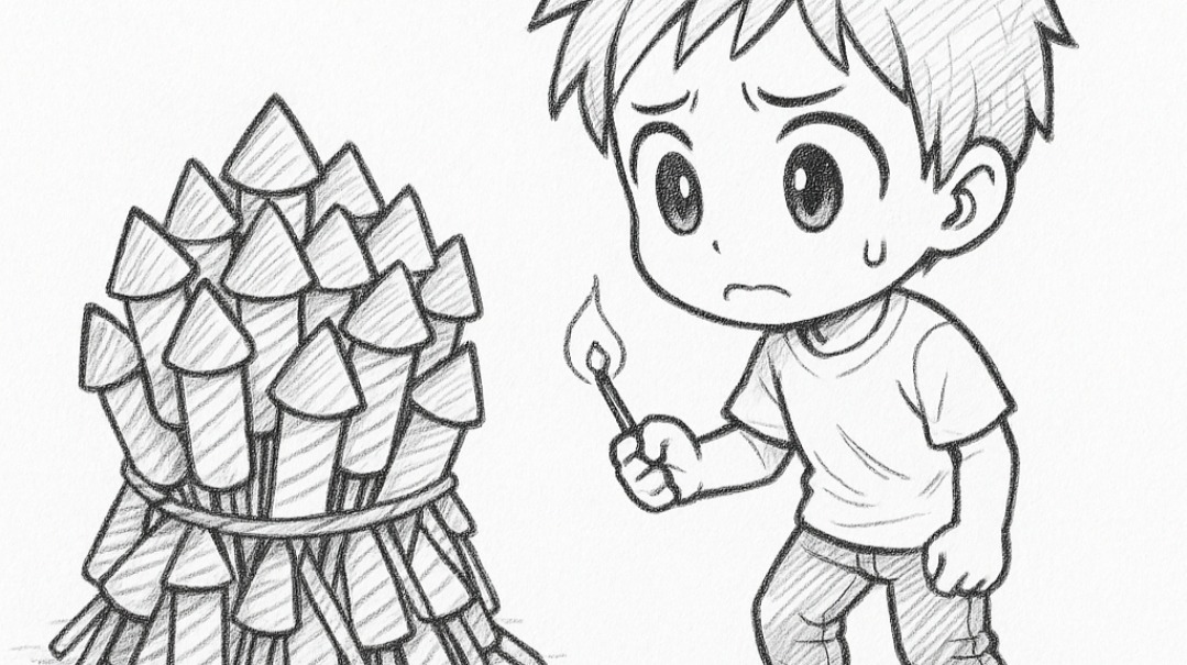 Boy preparing to light fireworks