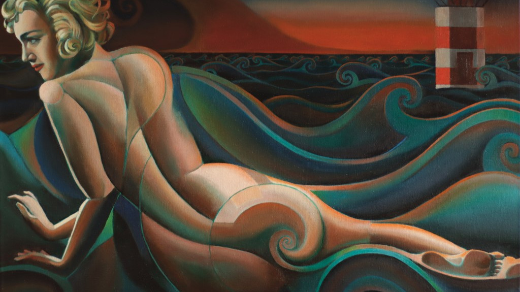 cubist neo deco nude oil painting