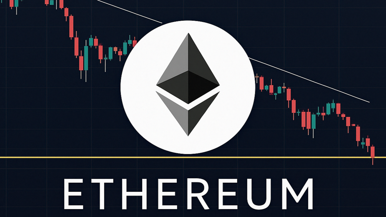 The Ethereum logo is centered in a white circle, and the word "ETHEREUM" is written below in bold white text.