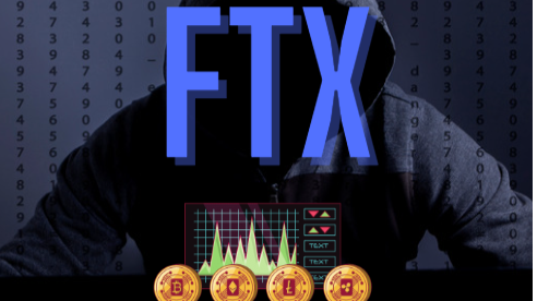 WORDS FTX AND A MAN IN A HOODIE