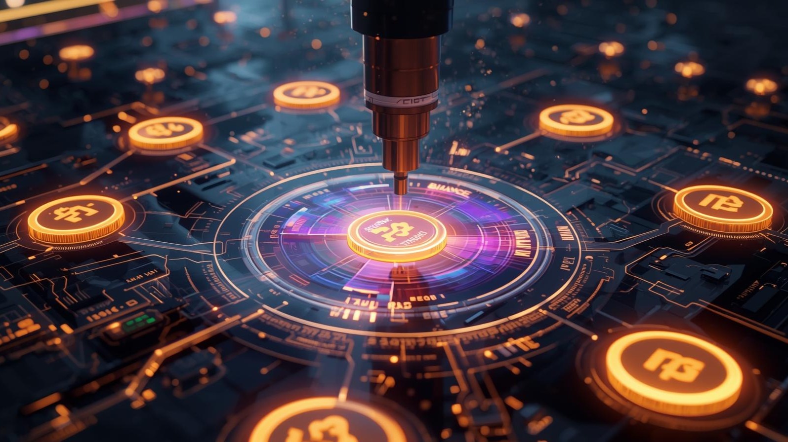 Illustration of Coinguard NFT Generator creating NFTs on Binance Smart Chain with blockchain security elements.