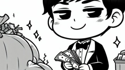 Happy boy in dump counting money