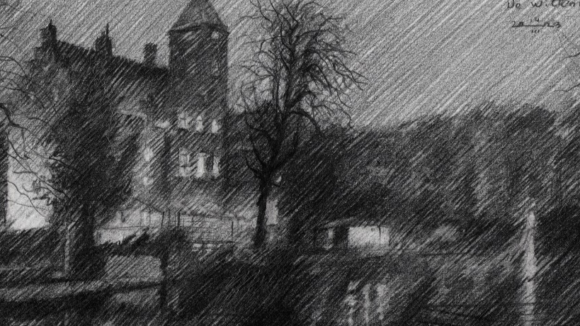 impressionist landscape graphite pencil drawing