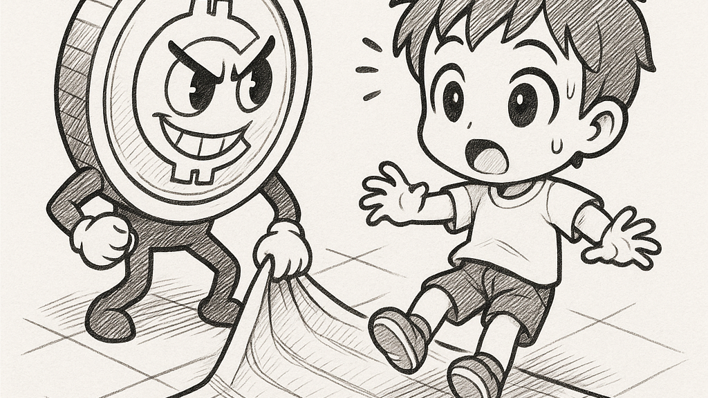 Coin rug pulling boy