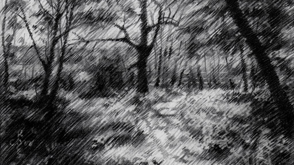 impressionist landscape graphite pencil drawing