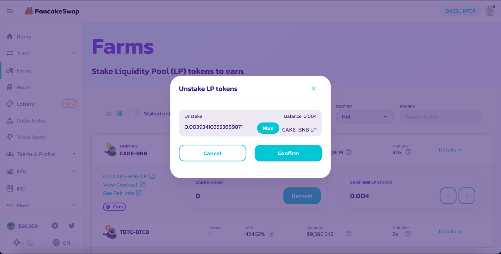 PancakeSwap v.2 How to Unstake Liquidity Pool