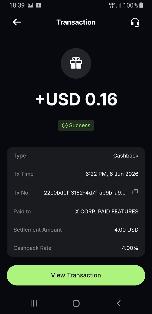 Live transaction settling on-chain: A USD-denominated subscription bypassing European FX fees to capture the pure 4% baseline.