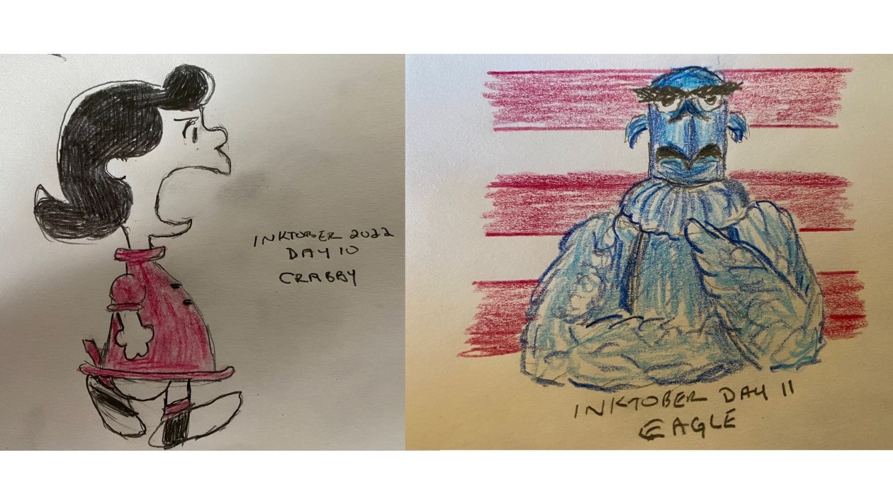 Lucy Van Pelt and Sam the Eagle - Colored pencil and pencil