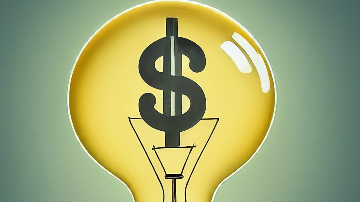 A glowing amber color light bulb with the dollar symbol.