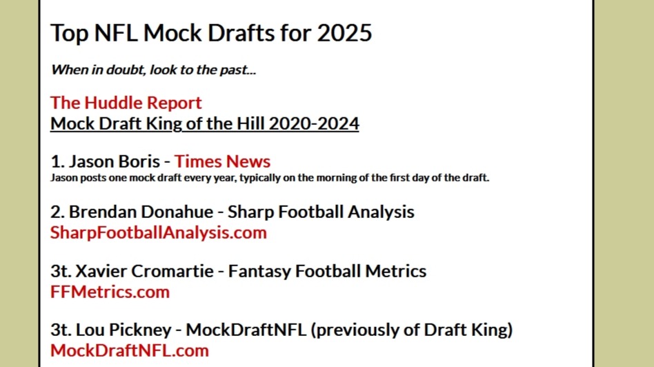 2025 NFL Mock Draft List