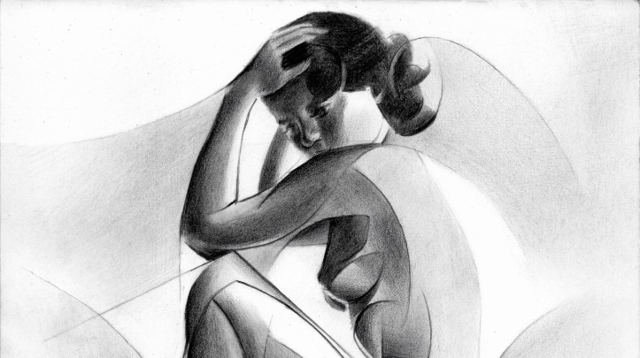 cubist nude graphite pencil drawing