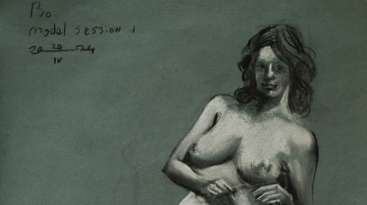 realist nude pastel drawing