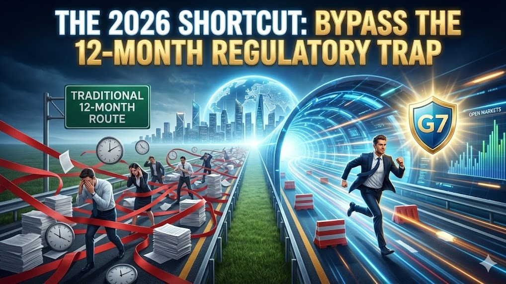 Infographic illustrating the '2026 Shortcut' for crypto startups to bypass the traditional 12-month regulatory trap.
