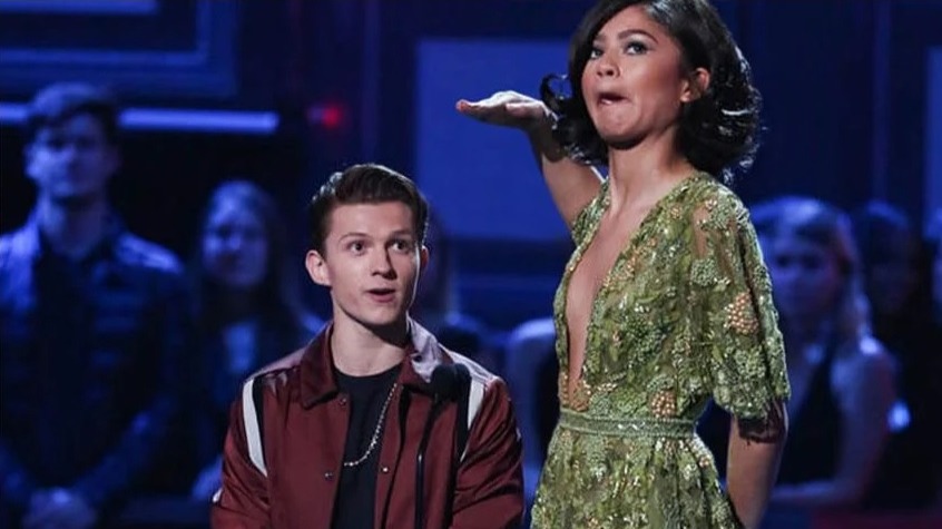 Zendaya and Tom Holland at some Hollywood shtick