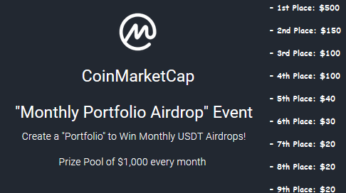 Coinmarketcap Monthly Portfolio Airdrop Event 1000 Usdt