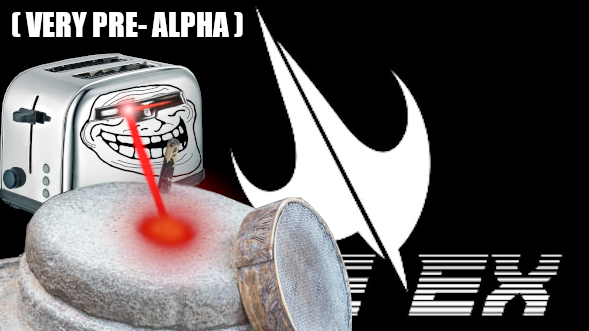 Raging Toaster firing a LAZOR at a millstone in front of the SpaceEx logo. Very Pre-Alpha.