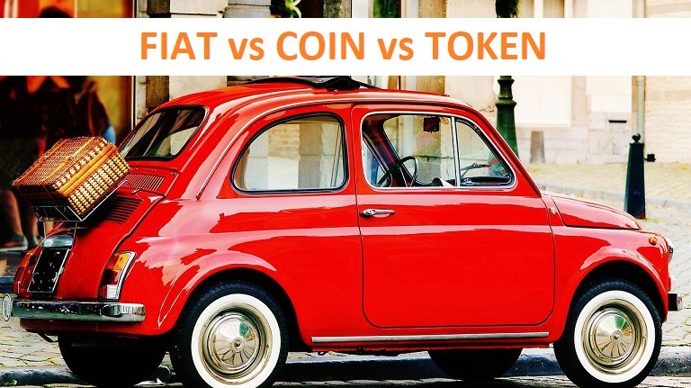 Fiat 500, text saying Fiat vs Coin vs Token