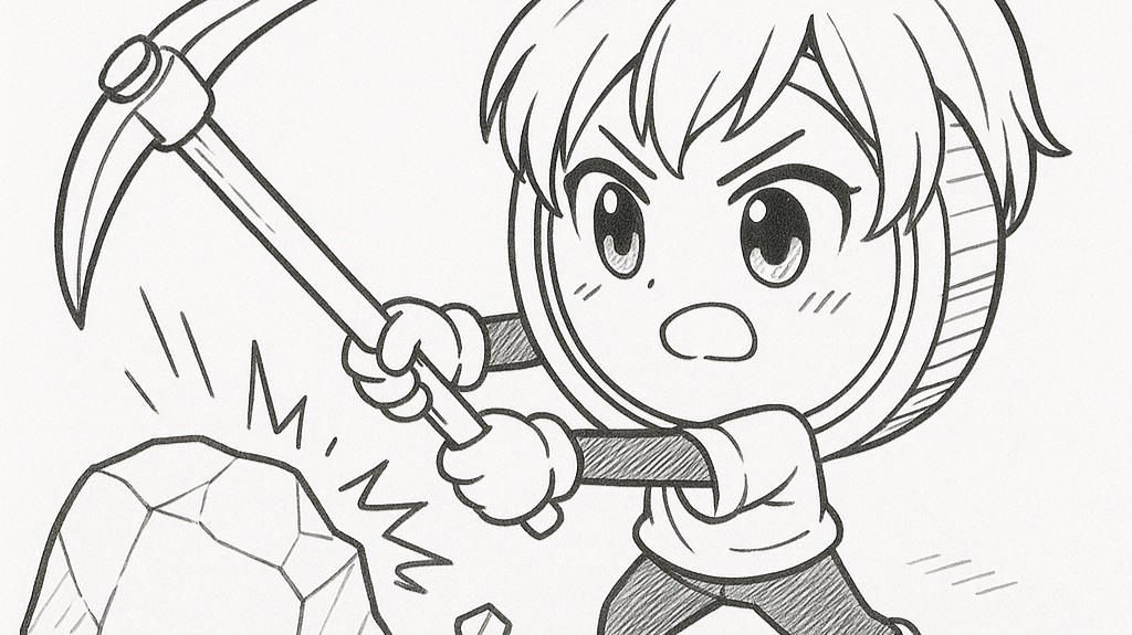 Boy breaking boulder into smaller pieces