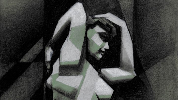 cubist nude pastel drawing