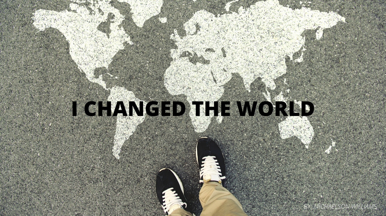 Man standing on a map of the world to make change