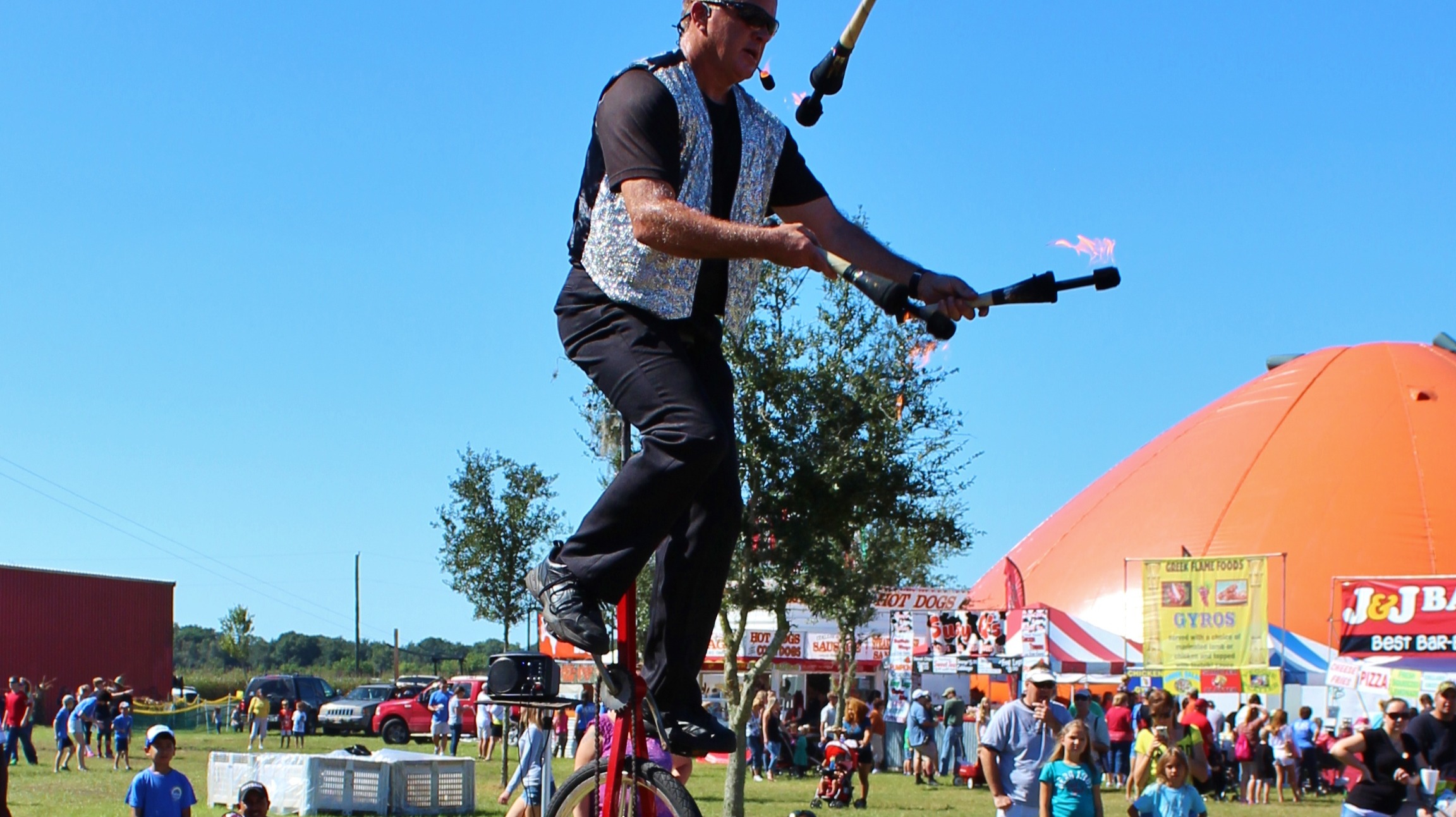Unicycles, Juggling, Fire.