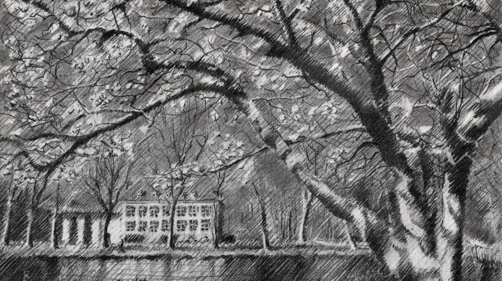 impressionist scenery graphite pencil drawing