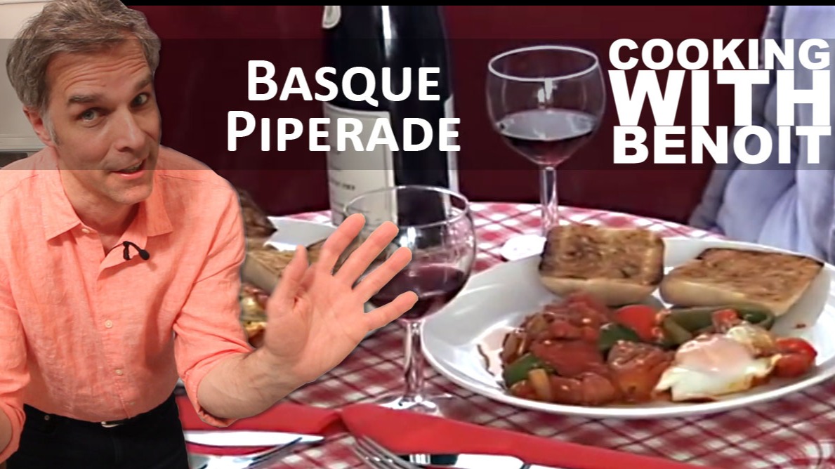 Basque piperade served with red wine.