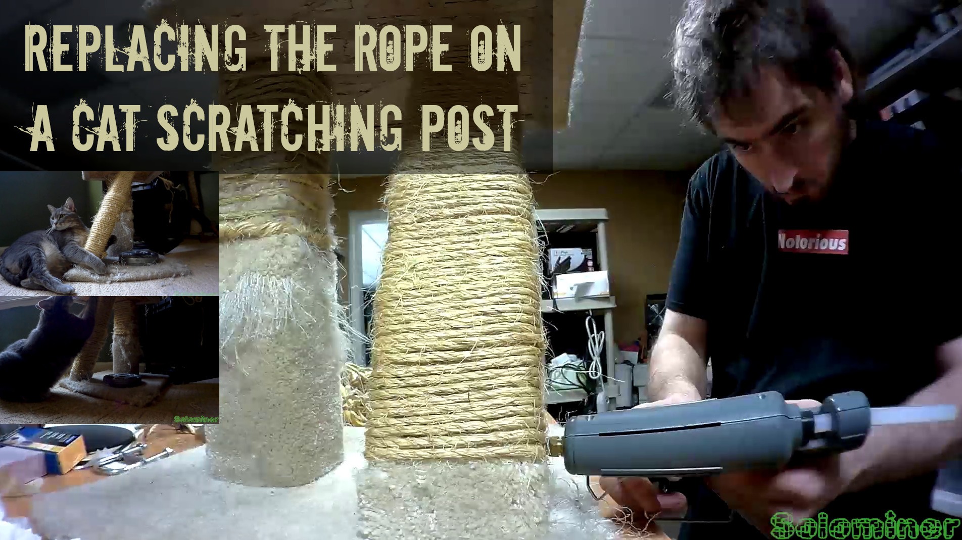 Replacing the rope on a cat scratching post